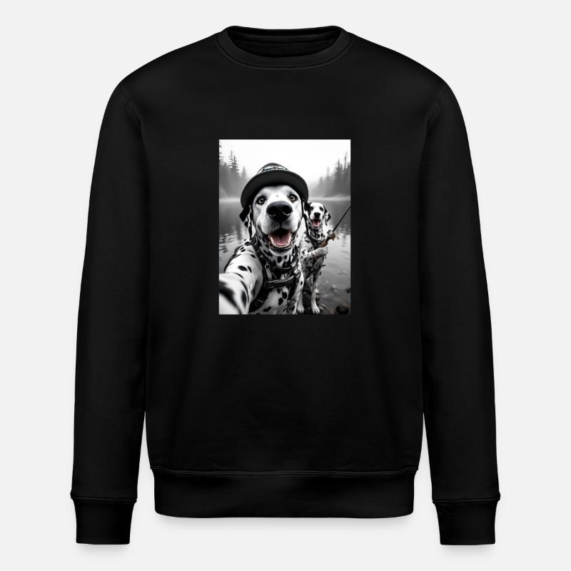 Fischerei Dalmatiner Hund Selfie - Stanley/Stella Unisex Bio-Sweatshirt ROLLER - Schwarz