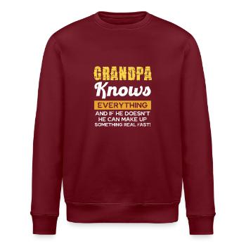 Grandpa knows everything and invents quickly - Stanley/Stella ROLLER Unisex Organic Sweatshirt - burgundy - Front - Nik (191cm)