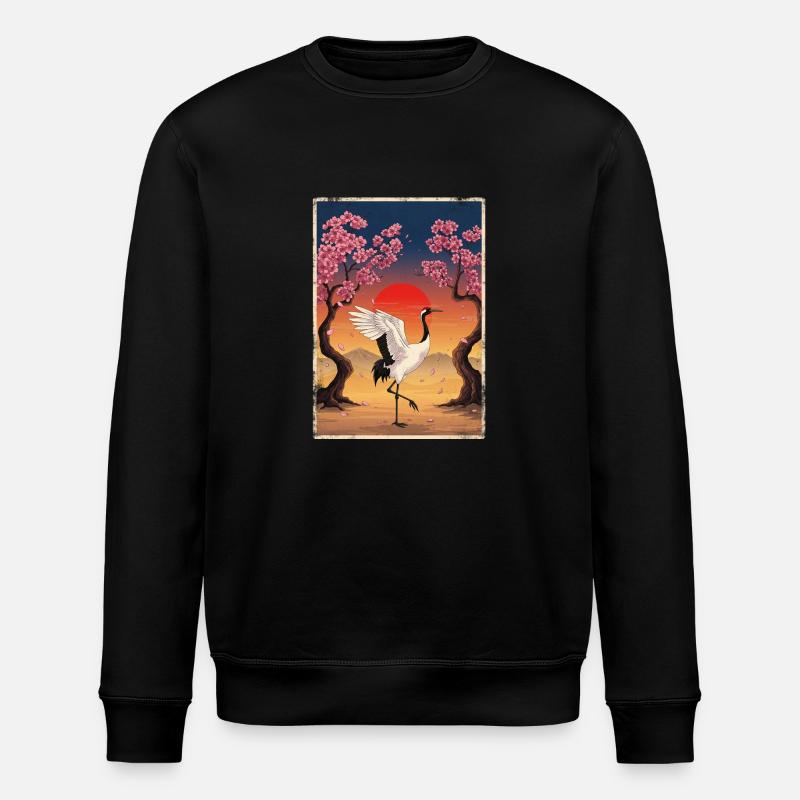 Japanese Crane Cherry Blossom - Stanley/Stella ROLLER Unisex Organic Sweatshirt - black