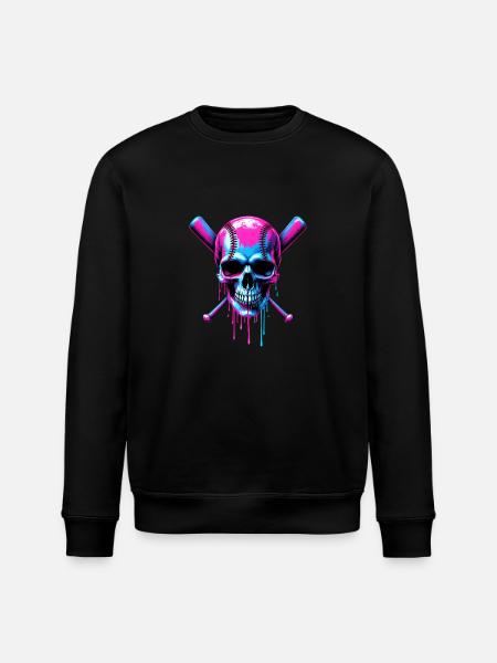 Baseball Skull Baseball Bat - Stanley/Stella ROLLER Unisex Organic Sweatshirt - black