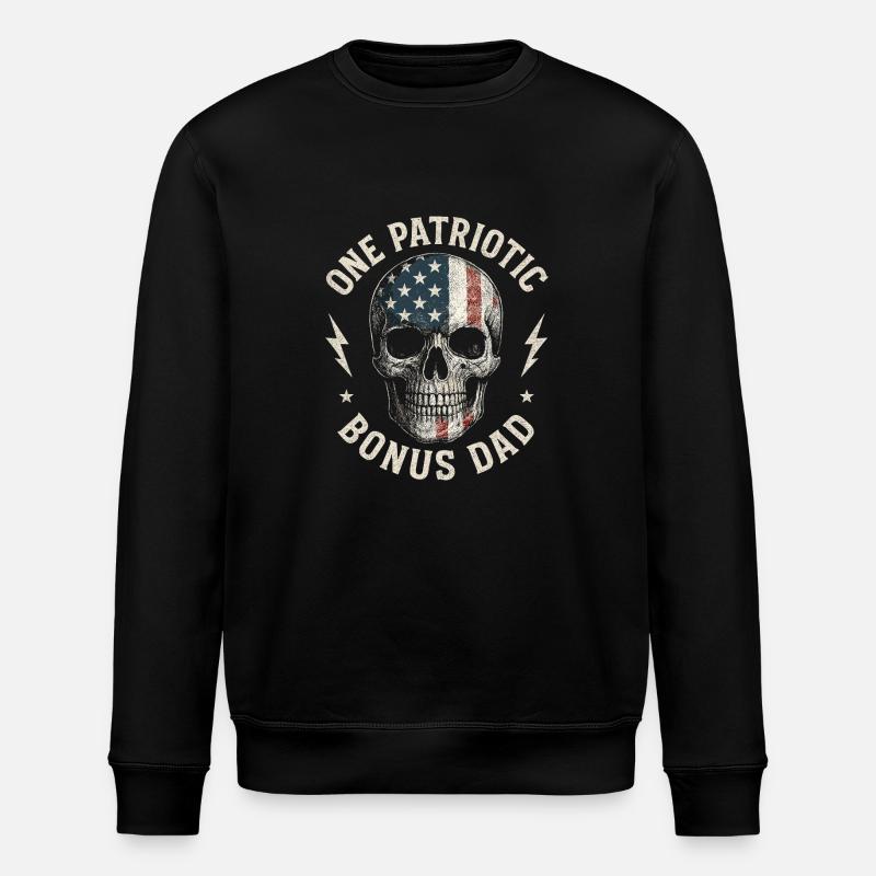 Bonus Dad with Flag Skull - Stanley/Stella ROLLER Unisex Organic Sweatshirt - black