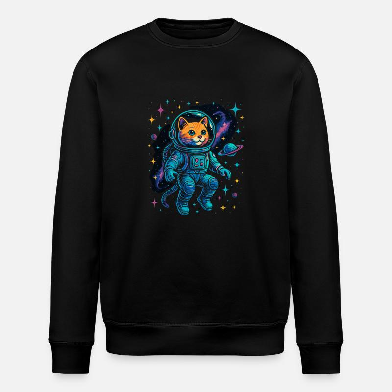 Space Cat - Astronaut Cat - Stanley/Stella ROLLER Unisex Organic Sweatshirt - black
