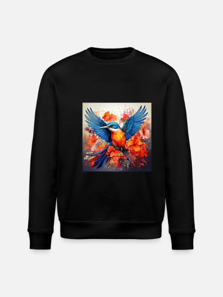 IJsvogel, kolibrie, hibiscus, bloemen, kleurrijke, schilderen - Stanley/Stella Uniseks bio-sweatshirt ROLLER - zwart