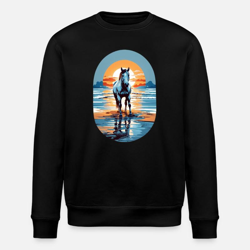 Cheval sur la plage - Sweat bio ROLLER Stanley/Stella Unisexe - noir