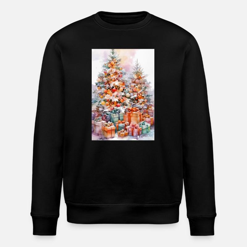 Noël Aquarelle: Arbres et Paquets - Sweat bio ROLLER Stanley/Stella Unisexe - noir
