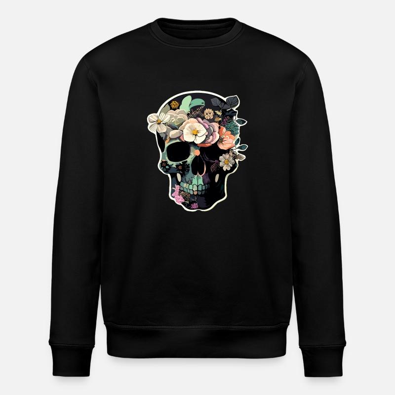 Human Skull & Flowers 37 - Stanley/Stella ROLLER Unisex Organic Sweatshirt - black