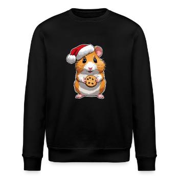 Hamster mit Keks , Süßer Hamster , Weihnachten - Stanley/Stella Unisex Bio-Sweatshirt ROLLER - Schwarz - Vorne - Nik (191cm)