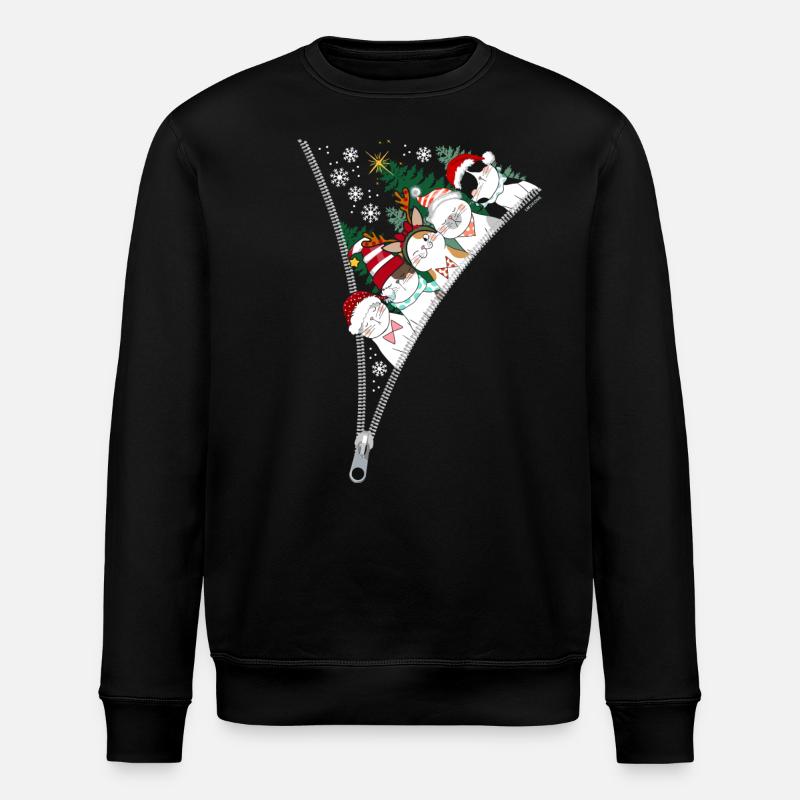 Weihnachten Reißverschluss Katzen - Stanley/Stella Unisex Bio-Sweatshirt ROLLER - Schwarz