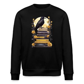 Bücherstapel mit Rabe - Stanley/Stella Unisex Bio-Sweatshirt ROLLER - Schwarz - Vorne - Nik (191cm)