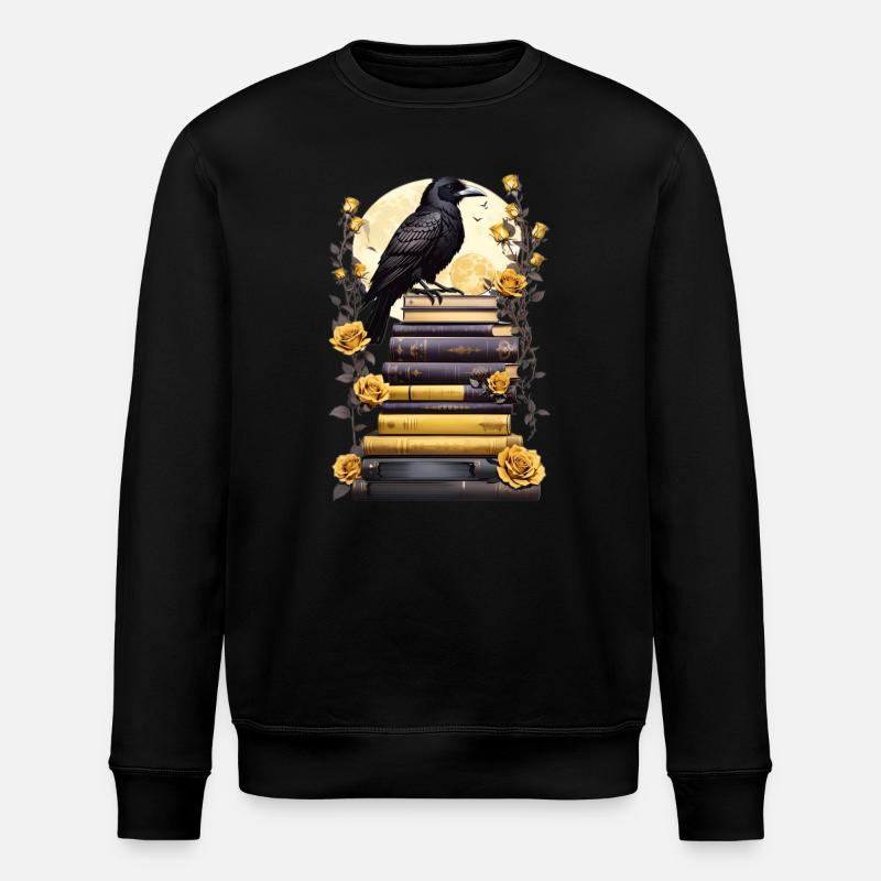 Stack of books with raven - Stanley/Stella ROLLER Unisex Organic Sweatshirt - black