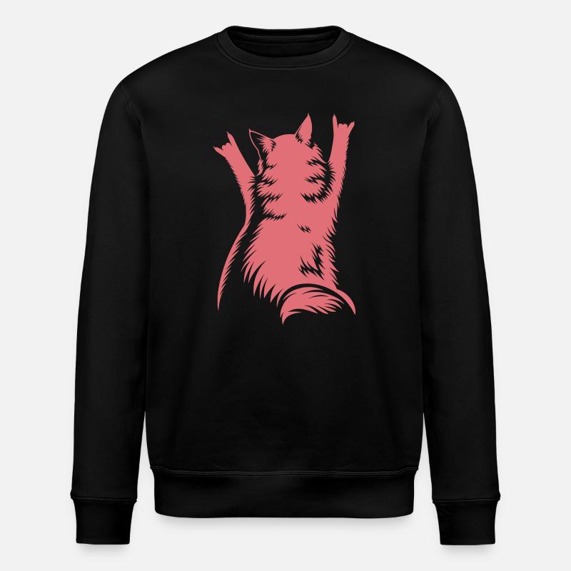 Rock Katze Rückenansicht – Devil Horns - Stanley/Stella Unisex Bio-Sweatshirt ROLLER - Schwarz