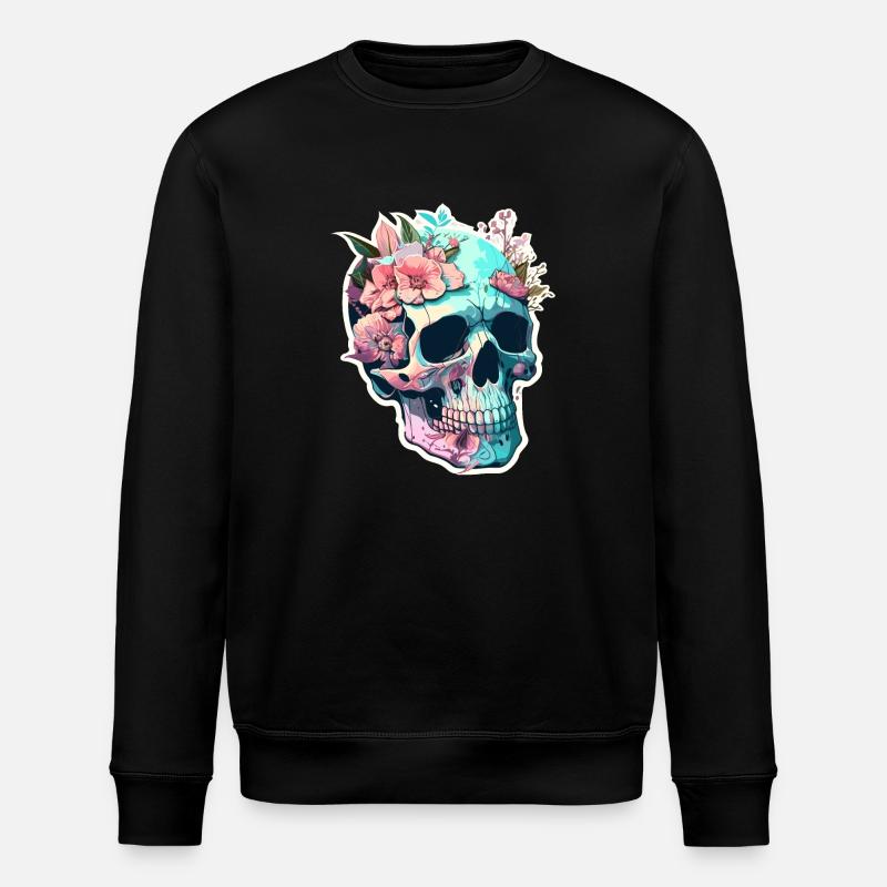 Human Skull & Flowers 33 - Stanley/Stella ROLLER Unisex Organic Sweatshirt - black