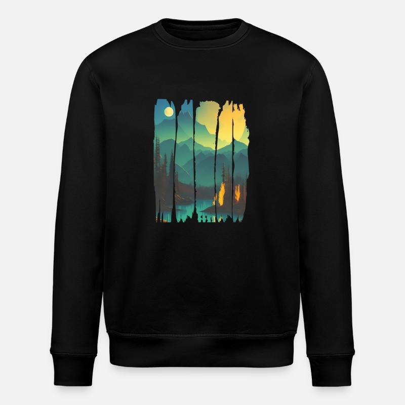 Landscape Campfire Forest - Stanley/Stella ROLLER Unisex Organic Sweatshirt - black