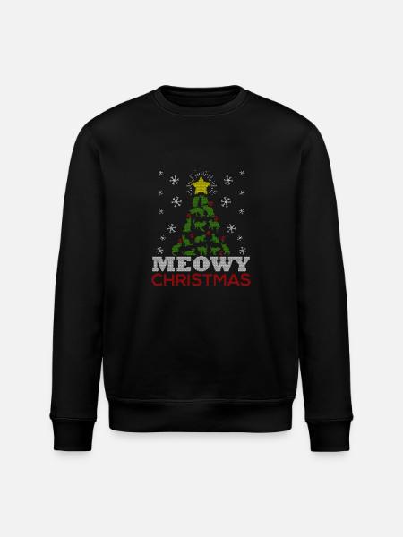 Meowy Christmas Tree Ugly Shirt - Stanley/Stella ROLLER Unisex Organic Sweatshirt - black