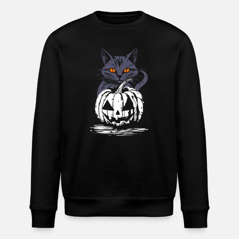 Schwarze Katze mit Kürbis - Halloween Design - Stanley/Stella Unisex Bio-Sweatshirt ROLLER - Schwarz