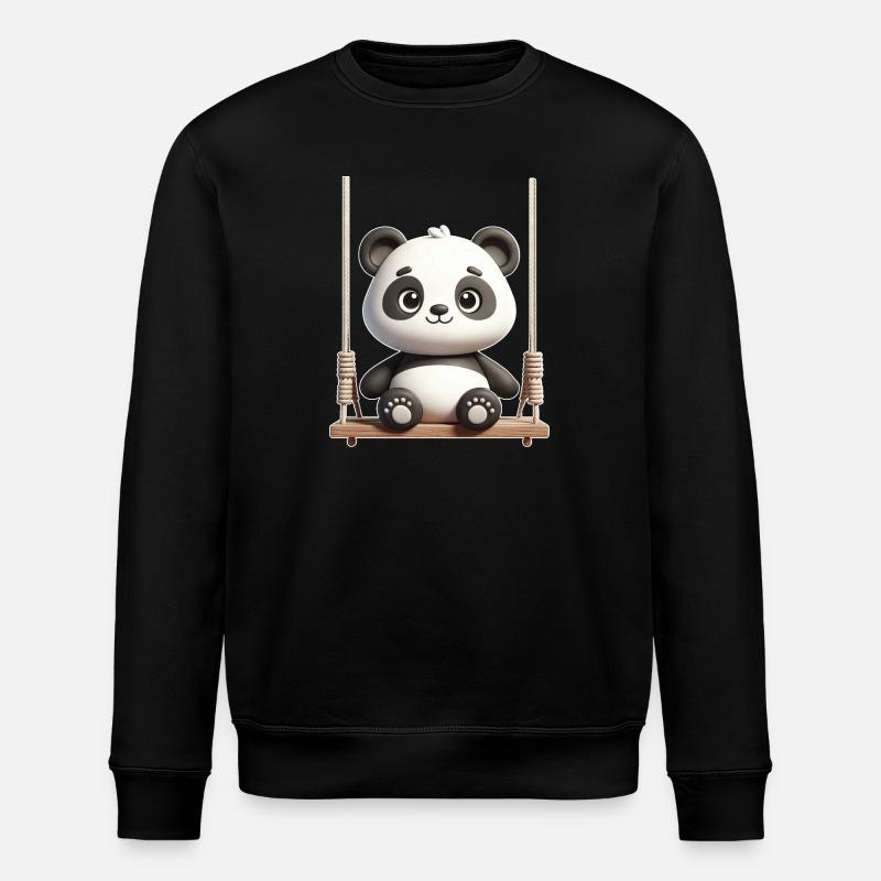 Cute Panda Swing Cartoon - Stanley/Stella ROLLER Unisex Organic Sweatshirt - black