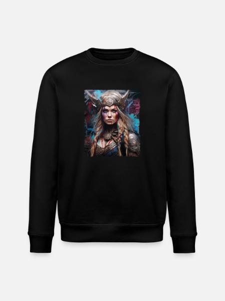 Viking shield maiden design Valhalla - Stanley/Stella ROLLER Unisex Organic Sweatshirt - black