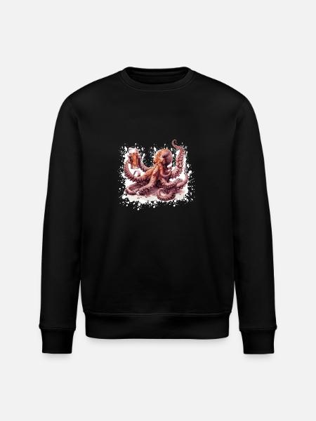Octopus Beer Funny - Stanley/Stella ROLLER Unisex Organic Sweatshirt - black