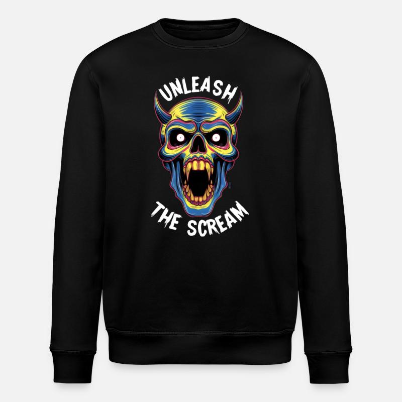 Unleash The Scream Skull - Stanley/Stella ROLLER Unisex Organic Sweatshirt - black