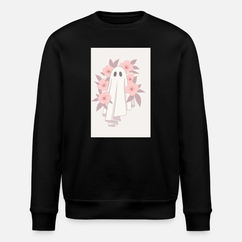 Pastellgeist mit Blumenkranz - Stanley/Stella Unisex Bio-Sweatshirt ROLLER - Schwarz