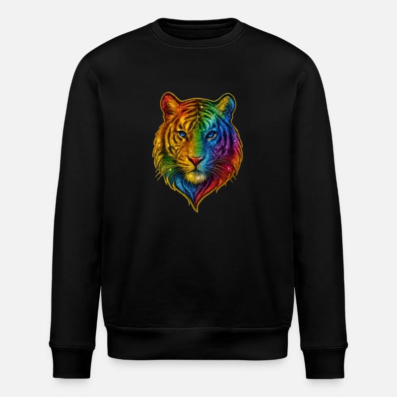 Rainbow Tiger Head - Stanley/Stella ROLLER Unisex Organic Sweatshirt - black