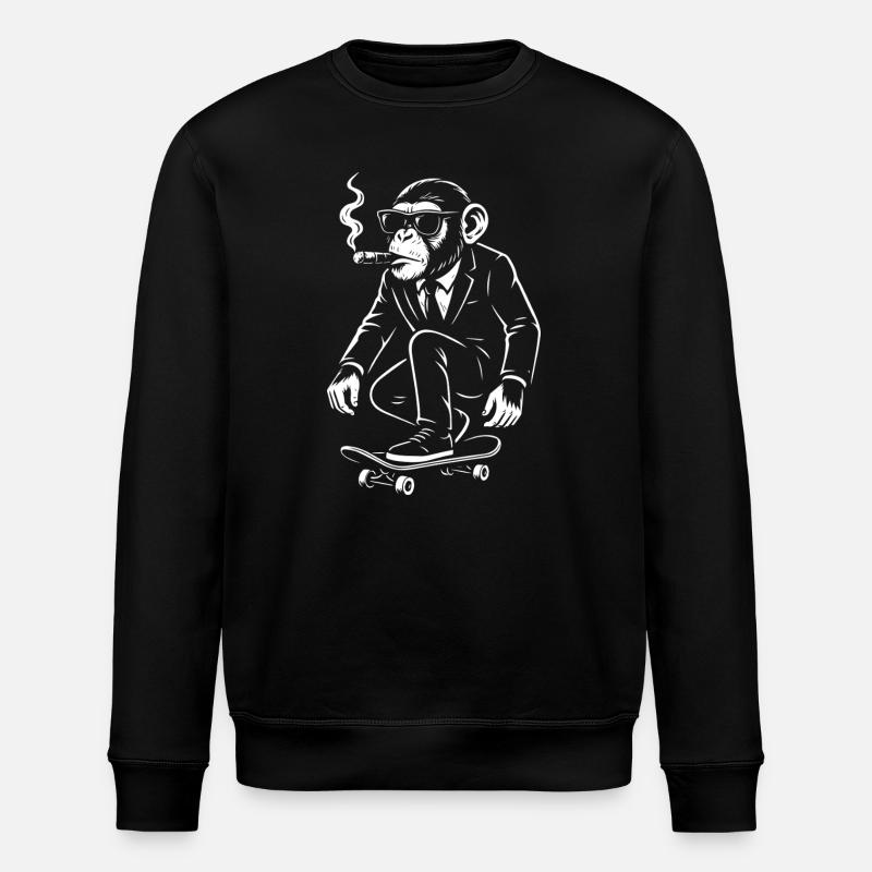 Dapper Monkey on Skateboard - Stanley/Stella ROLLER Unisex Organic Sweatshirt - black