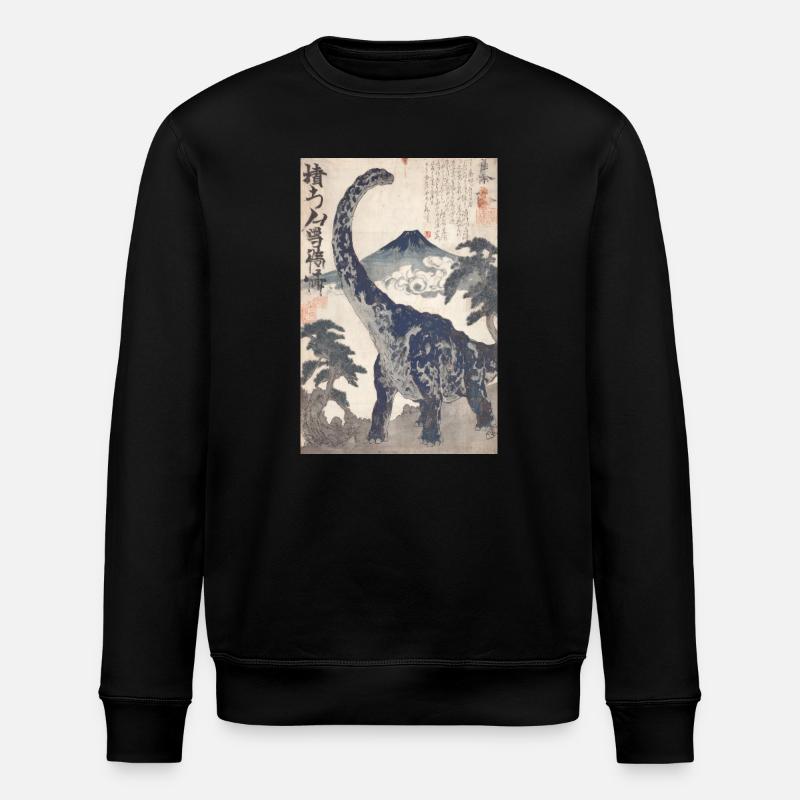 Ukiyo-e Dino under Mount Fuji - Stanley/Stella ROLLER Unisex Organic Sweatshirt - black