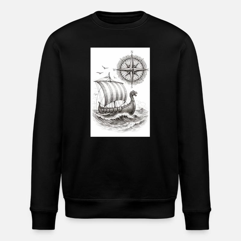 Compass Viking Segelschiff - Stanley/Stella Unisex Bio-Sweatshirt ROLLER - Schwarz