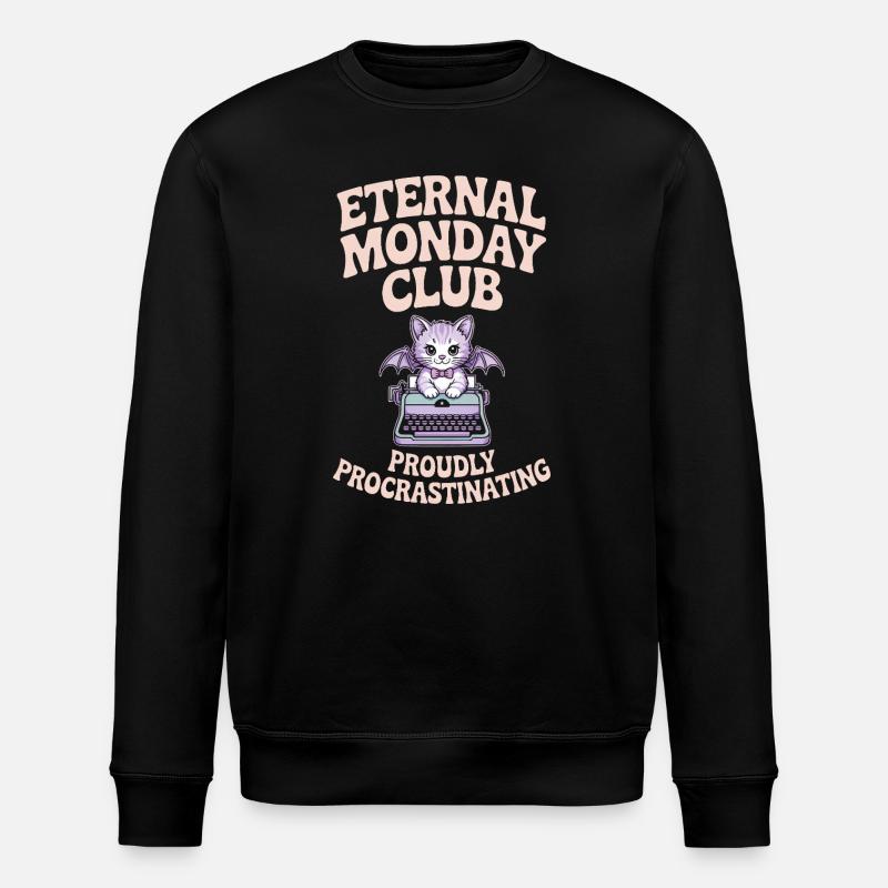 Eternal Monday Club Procrastinating Cat - Stanley/Stella ROLLER Unisex Organic Sweatshirt - black