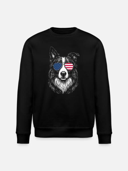 Border Collie USA Sunglasses Patriotic - Stanley/Stella ROLLER Unisex Organic Sweatshirt - black