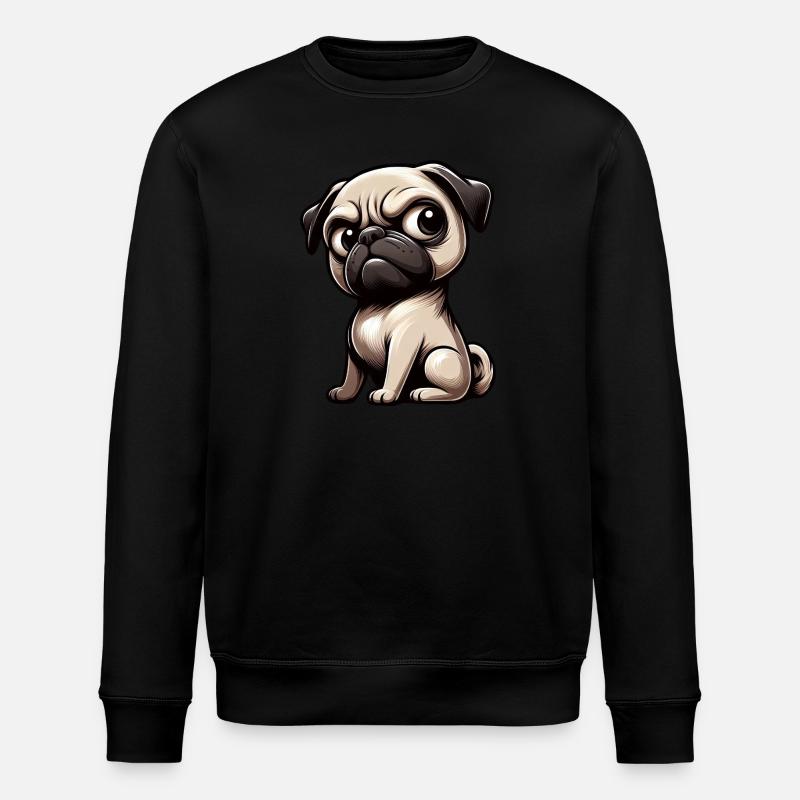 Cute cartoon pug skeptical look - Stanley/Stella ROLLER Unisex Organic Sweatshirt - black