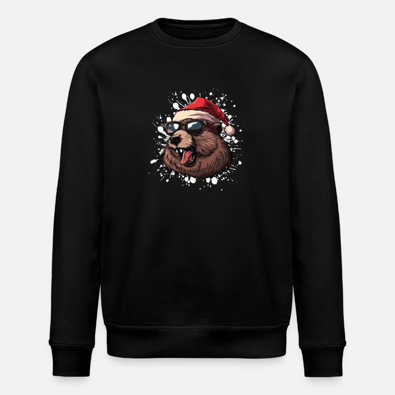 Biber Weihnachten Lustig - Stanley/Stella Unisex Bio-Sweatshirt ROLLER - Schwarz