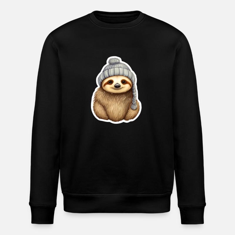 Faultier mit Wintermütze - Stanley/Stella Unisex Bio-Sweatshirt ROLLER - Schwarz