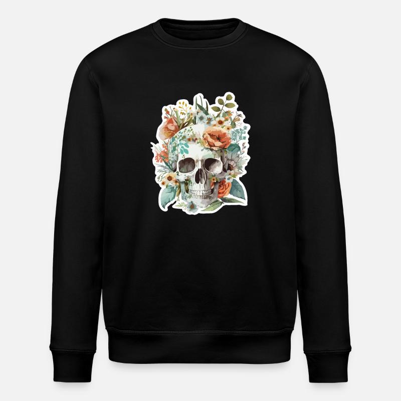 Crâne humain et fleurs 10 - Sweat bio ROLLER Stanley/Stella Unisexe - noir