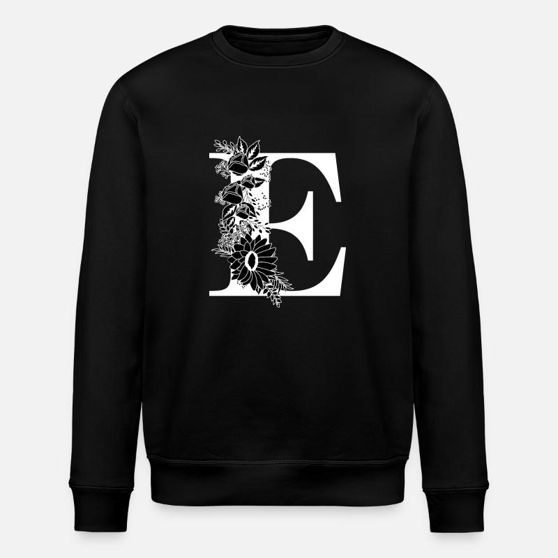 Schwarz-weißer Blumenbuchstabe e - Stanley/Stella Unisex Bio-Sweatshirt ROLLER - Schwarz