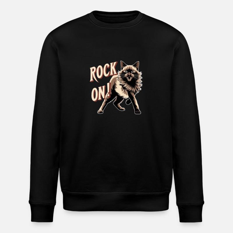 Cat - Rock on - Stanley/Stella ROLLER Unisex Organic Sweatshirt - black