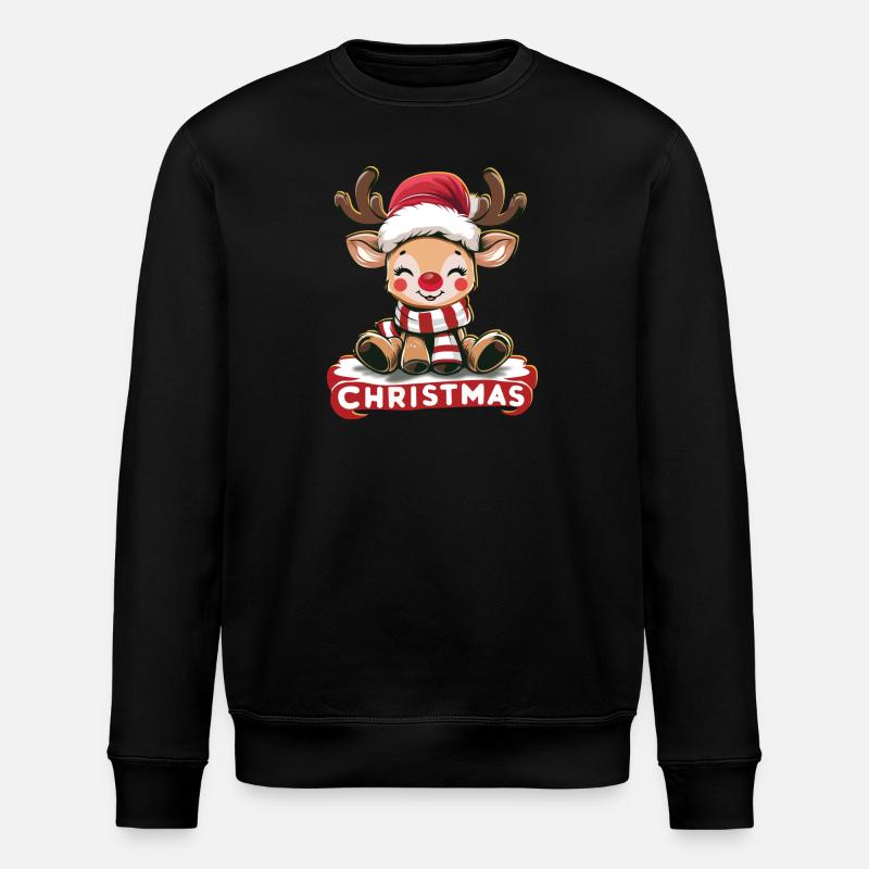"Weihnachtsfreude mit Rentier" - Stanley/Stella Unisex Bio-Sweatshirt ROLLER - Schwarz