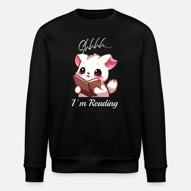 Katze mit Buch - Stanley/Stella Unisex Bio-Sweatshirt ROLLER - Schwarz