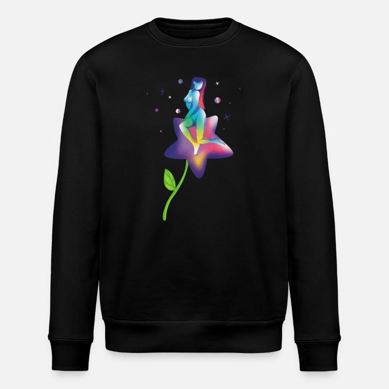 Rainbow Star Bloom - Stanley/Stella ROLLER Unisex Organic Sweatshirt - black