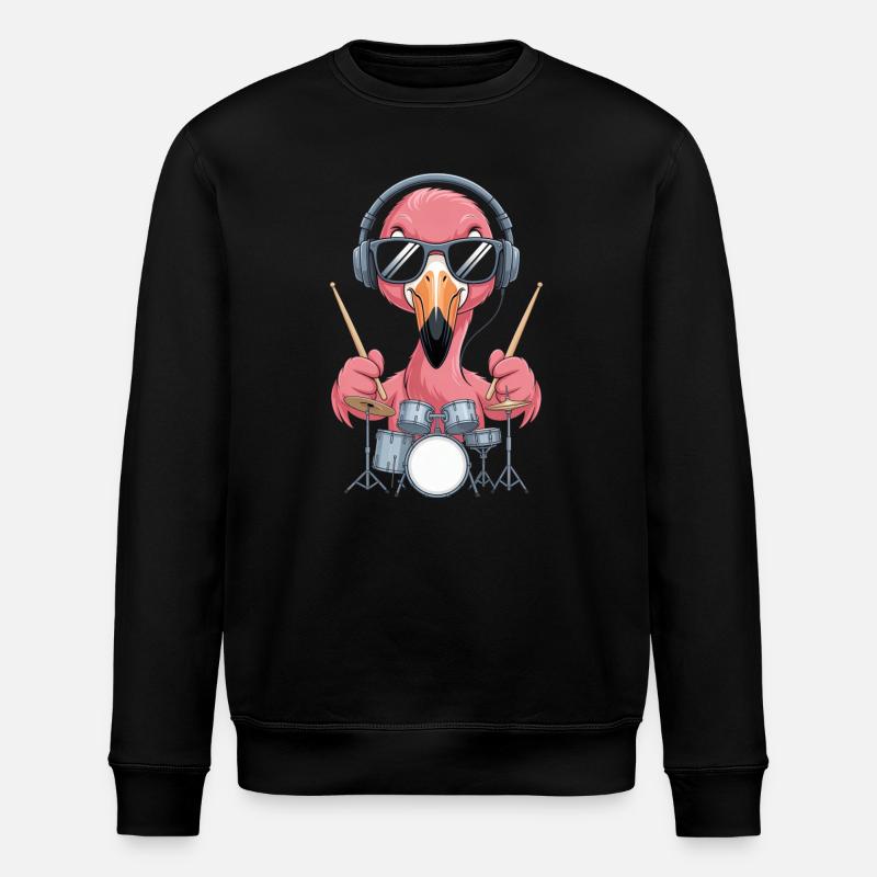 Flamingo Schlagzeuger Mit Kopfhörern - Stanley/Stella Unisex Bio-Sweatshirt ROLLER - Schwarz