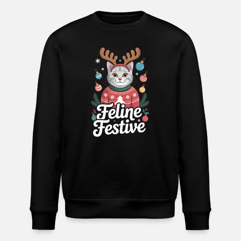 Feline Festive Weihnachts Katze Rentier Geweih - Stanley/Stella Unisex Bio-Sweatshirt ROLLER - Schwarz