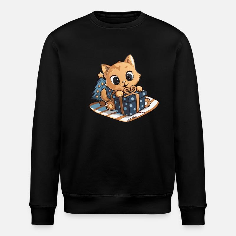 Chat mignon déballant cadeau - Sweat bio ROLLER Stanley/Stella Unisexe - noir