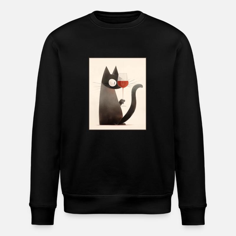 Katze mit Weinglas - Stanley/Stella Unisex Bio-Sweatshirt ROLLER - Schwarz