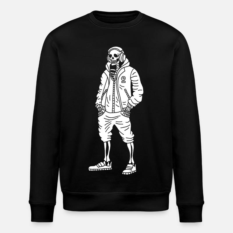 White Music Lover Skeleton - Stanley/Stella ROLLER Unisex Organic Sweatshirt - black