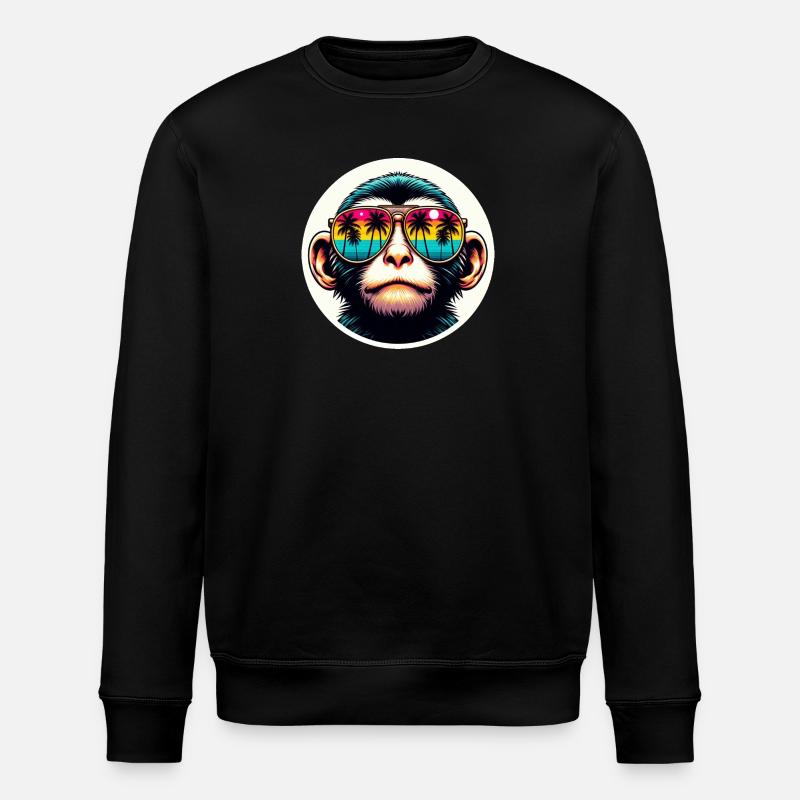 Affe Brille Palmen bunt - Stanley/Stella Unisex Bio-Sweatshirt ROLLER - Schwarz