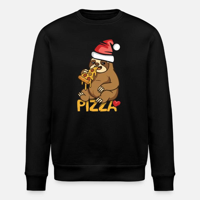 Faultier isst Pizza Weihnachtsdesign - Stanley/Stella Unisex Bio-Sweatshirt ROLLER - Schwarz