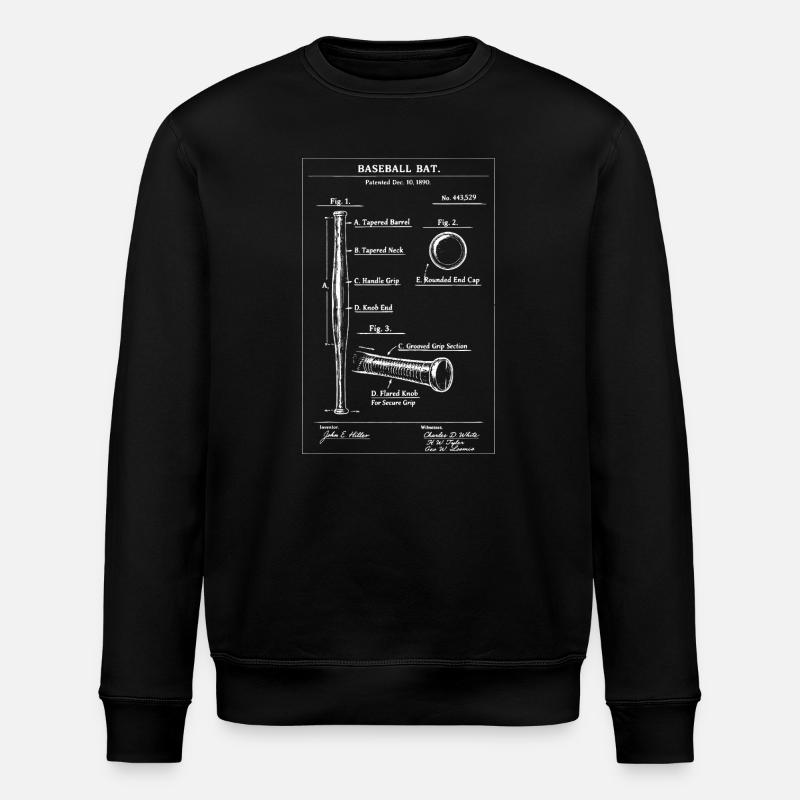 Baseball Bat Patent Blueprint - Stanley/Stella ROLLER Unisex Organic Sweatshirt - black