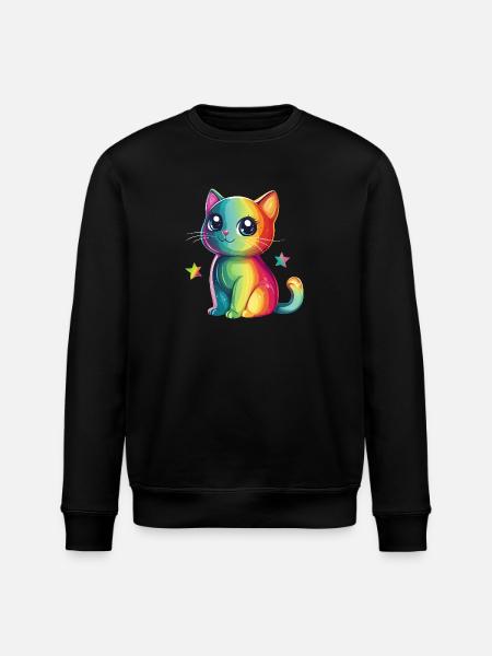 Cute Rainbow Cat - Stanley/Stella ROLLER Unisex Organic Sweatshirt - black