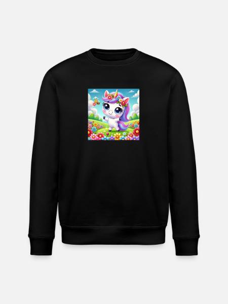 Einhorn mit Blumen - Stanley/Stella Unisex Bio-Sweatshirt ROLLER - Schwarz