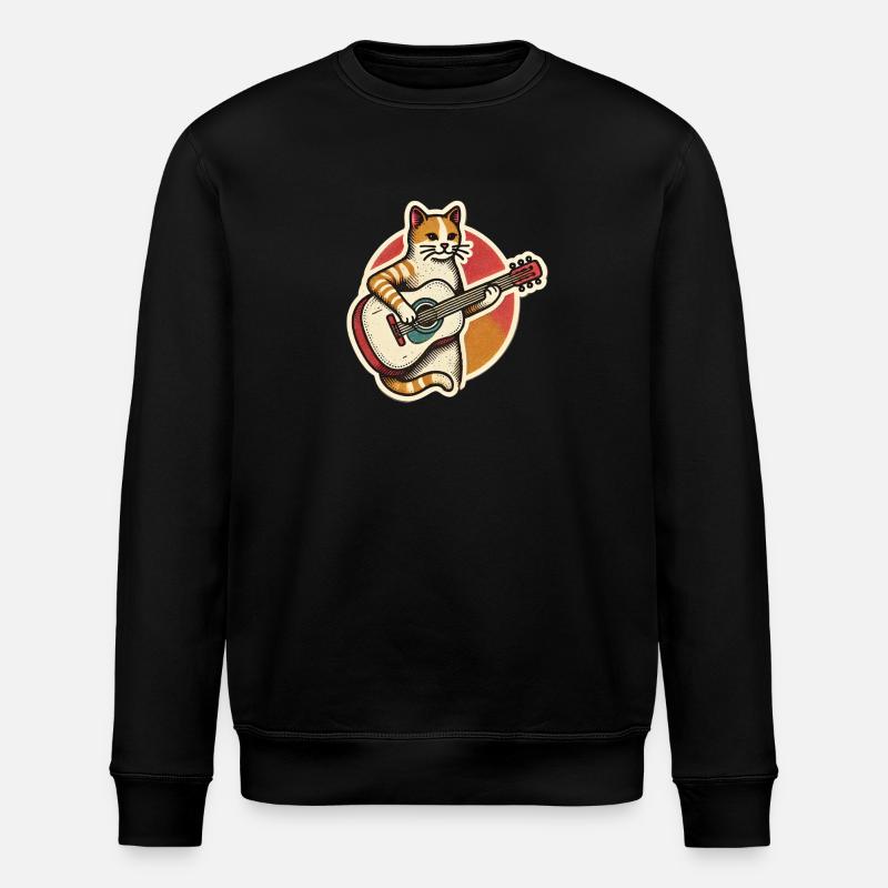 Cat with Guitar / Guitar - Stanley/Stella ROLLER Unisex Organic Sweatshirt - black